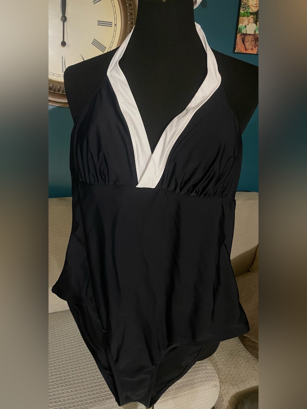 SHEIN Black One-Piece Halter Swimsuit